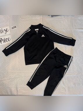 adidas Black Kids Track Jacket and Pants Set with White Stripes